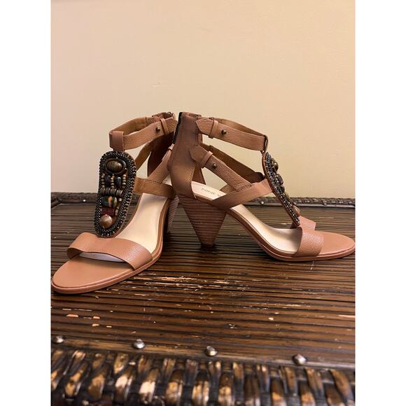 Nine West Women's Reese Leather Dress Sandal Bohemian Beaded Gladiator Size 7 - Picture 4 of 11